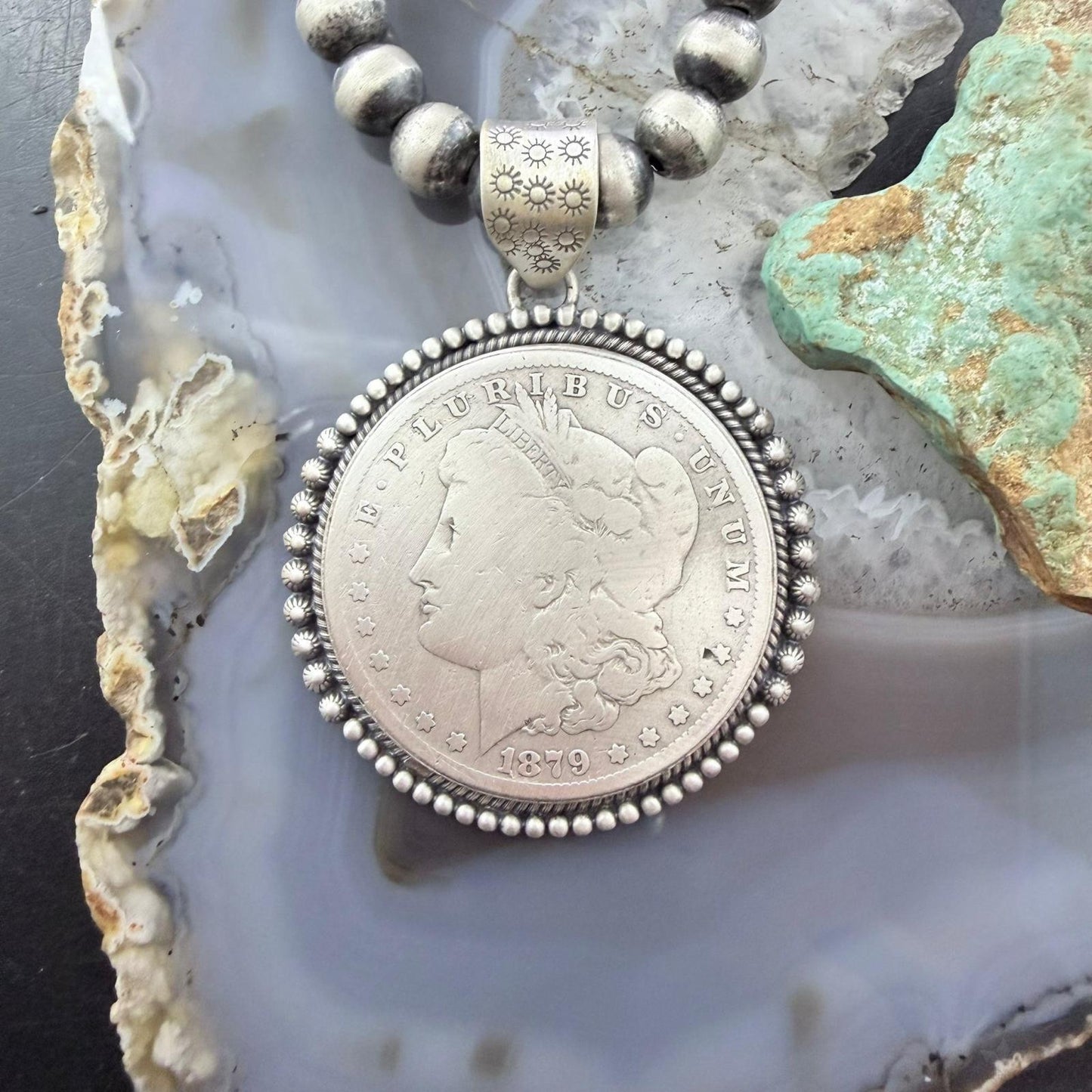 Genuine 90% Silver 1897 US Morgan Dollar Decorated Unisex Pendant