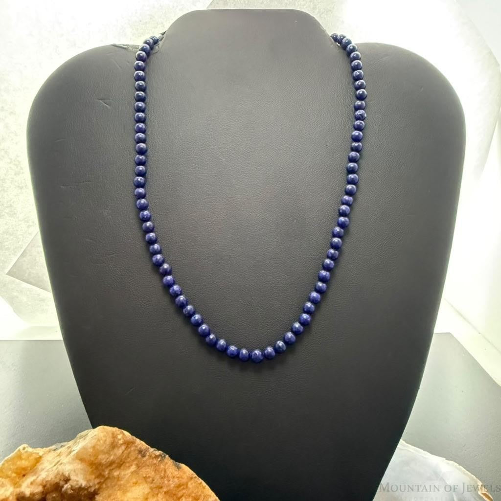 Sterling Silver Southwestern Style 4mm Lapis Beads 16" Necklace For Women
