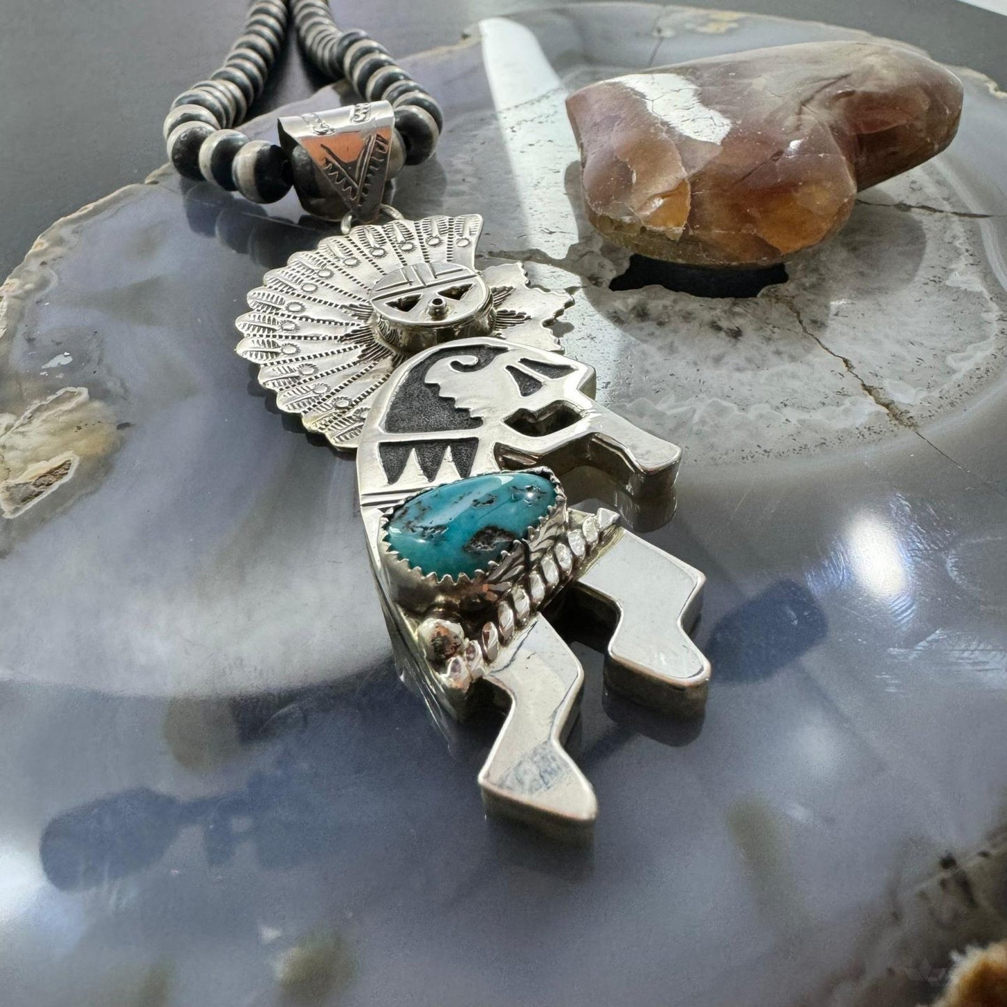 Alonzo Mariano Native American Sterling Silver & Turquoise Unisex Kokopelli Kachina Dancer Pendant