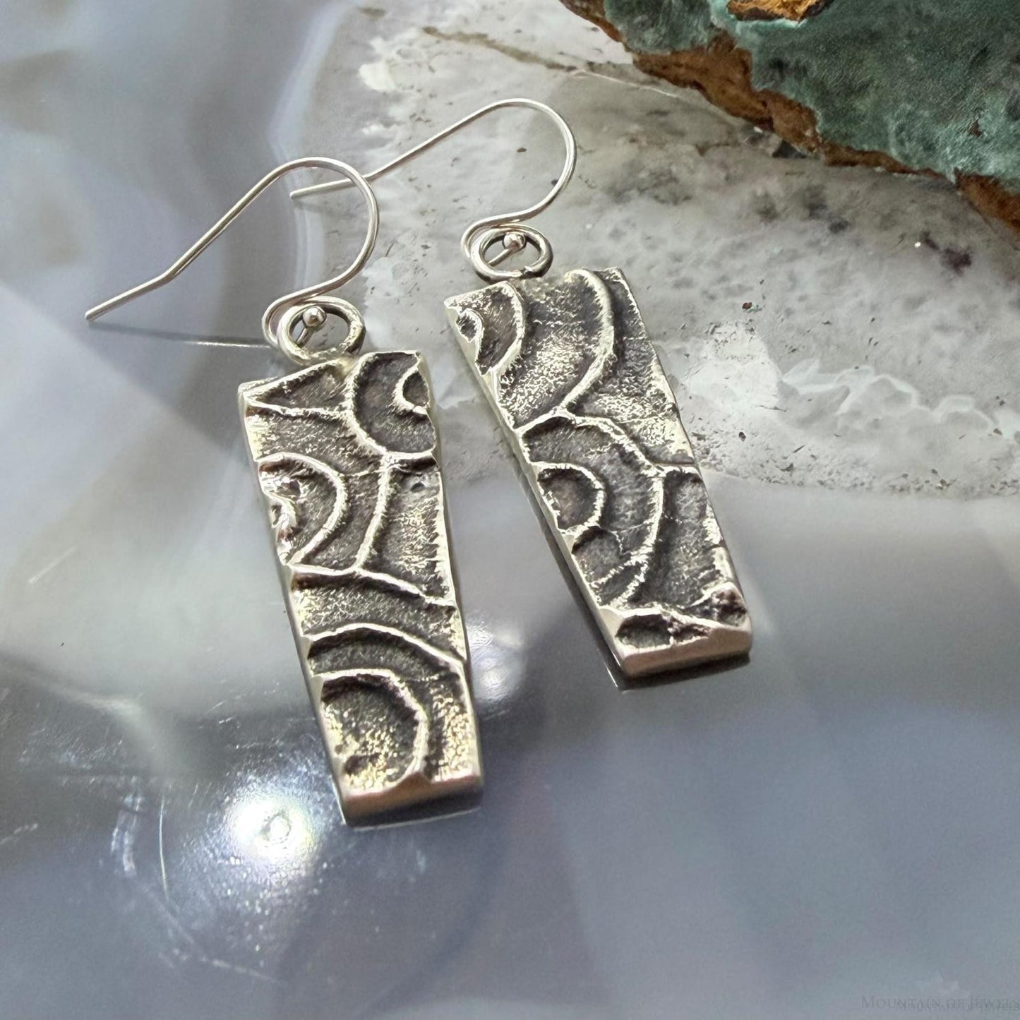 Cheyenne Custer Native American Sterling Silver Trapeze Tufa Cast Dangle Earrings For Women