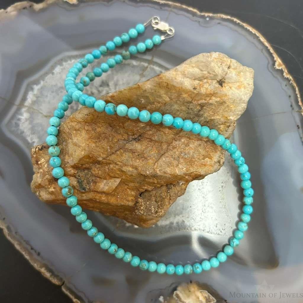 Sterling Silver 4mm Turquoise Rounded Beads 16" Necklace For Women