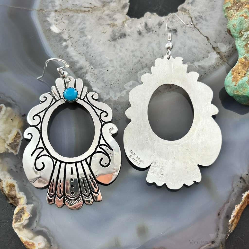 Tommy & Rosita Singer Sterling Silver Dot Turquoise Engraved Dangle Earrings For Women #1