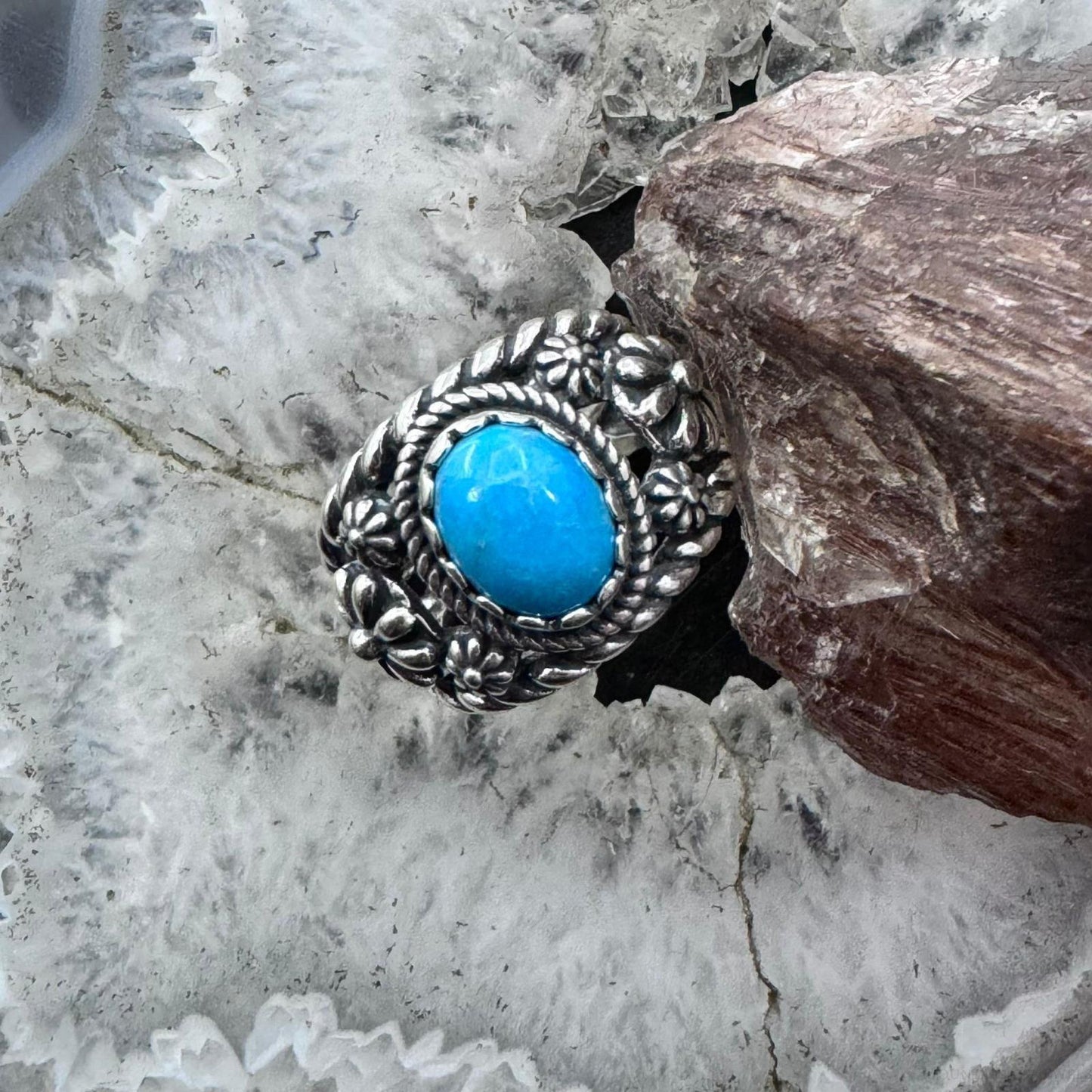 Carolyn Pollack Sterling Silver Oval Turquoise Decorated Split Shank Ring For Women