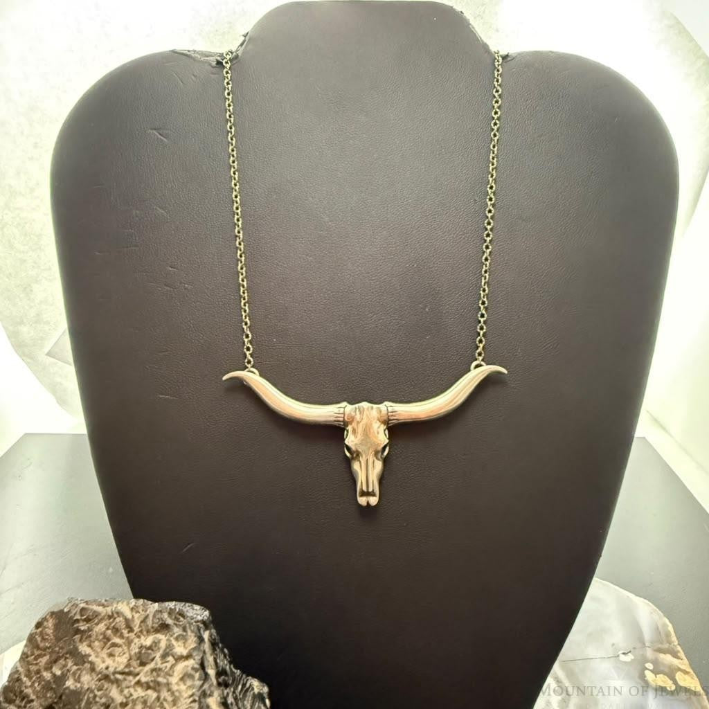 Carolyn Pollack Sterling Silver Longhorn Skull On Chain Link Necklace For Women