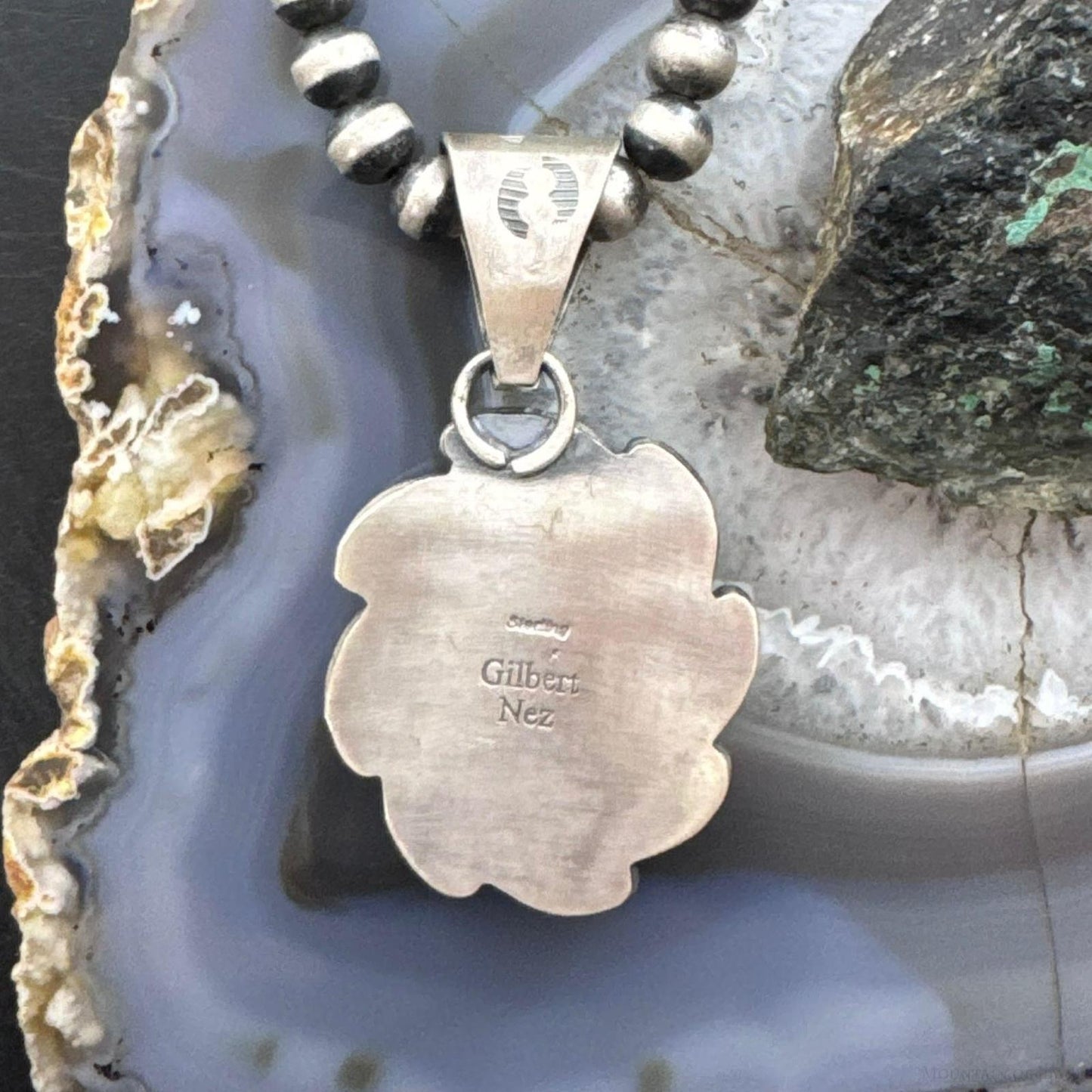 Gilbert Nez Native American Sterling Silver Composite Kingman Turquoise Pendant For Women
