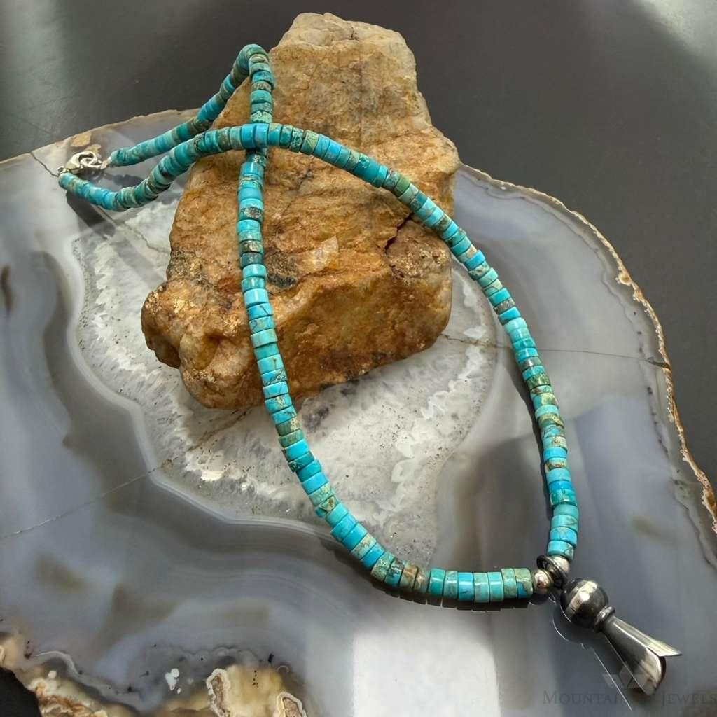 Sterling Silver Turquoise & Navajo Pearl Beads With Squash Blossom Necklace