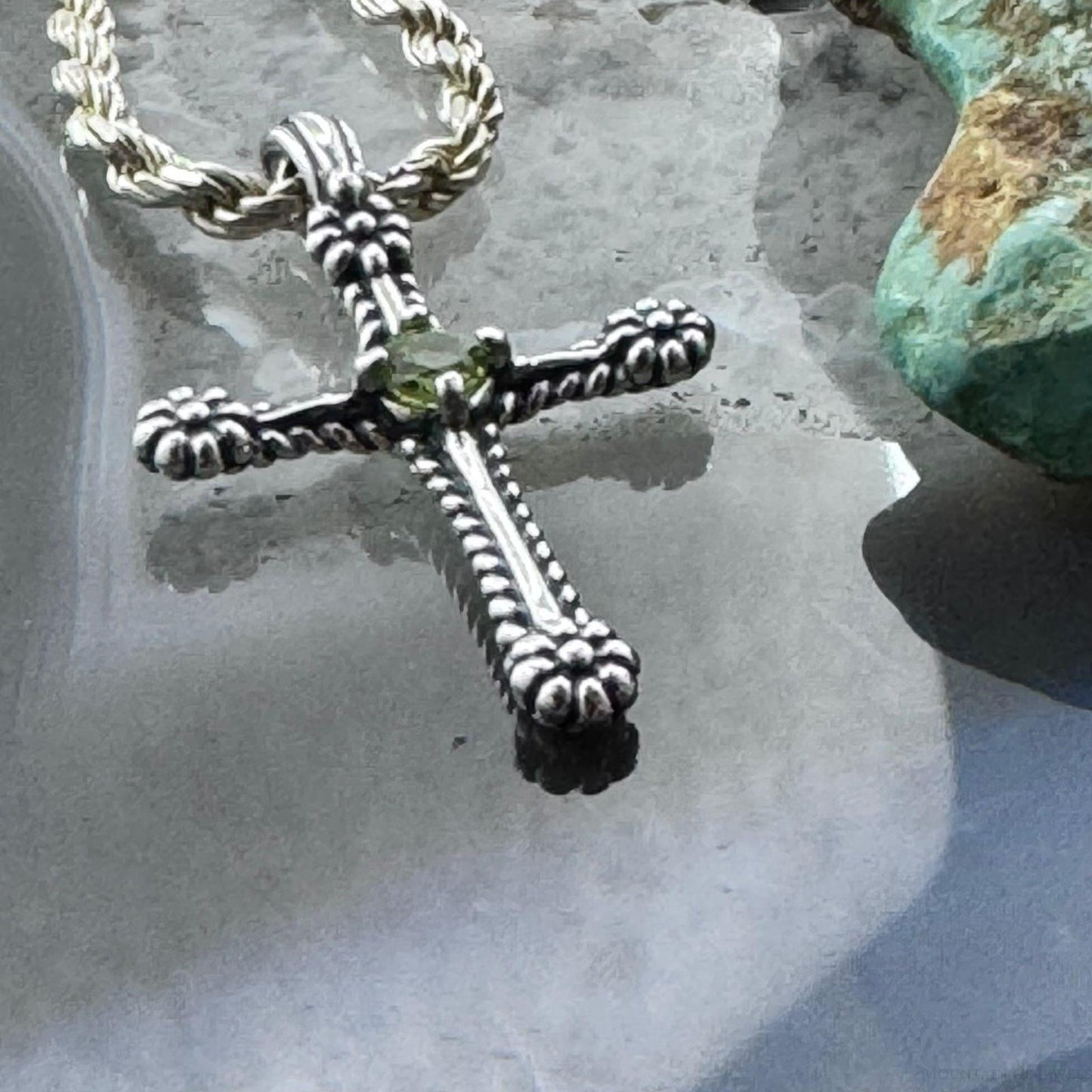 Carolyn Pollack Sterling Silver Peridot Dot Decorated Cross Pendant For Women