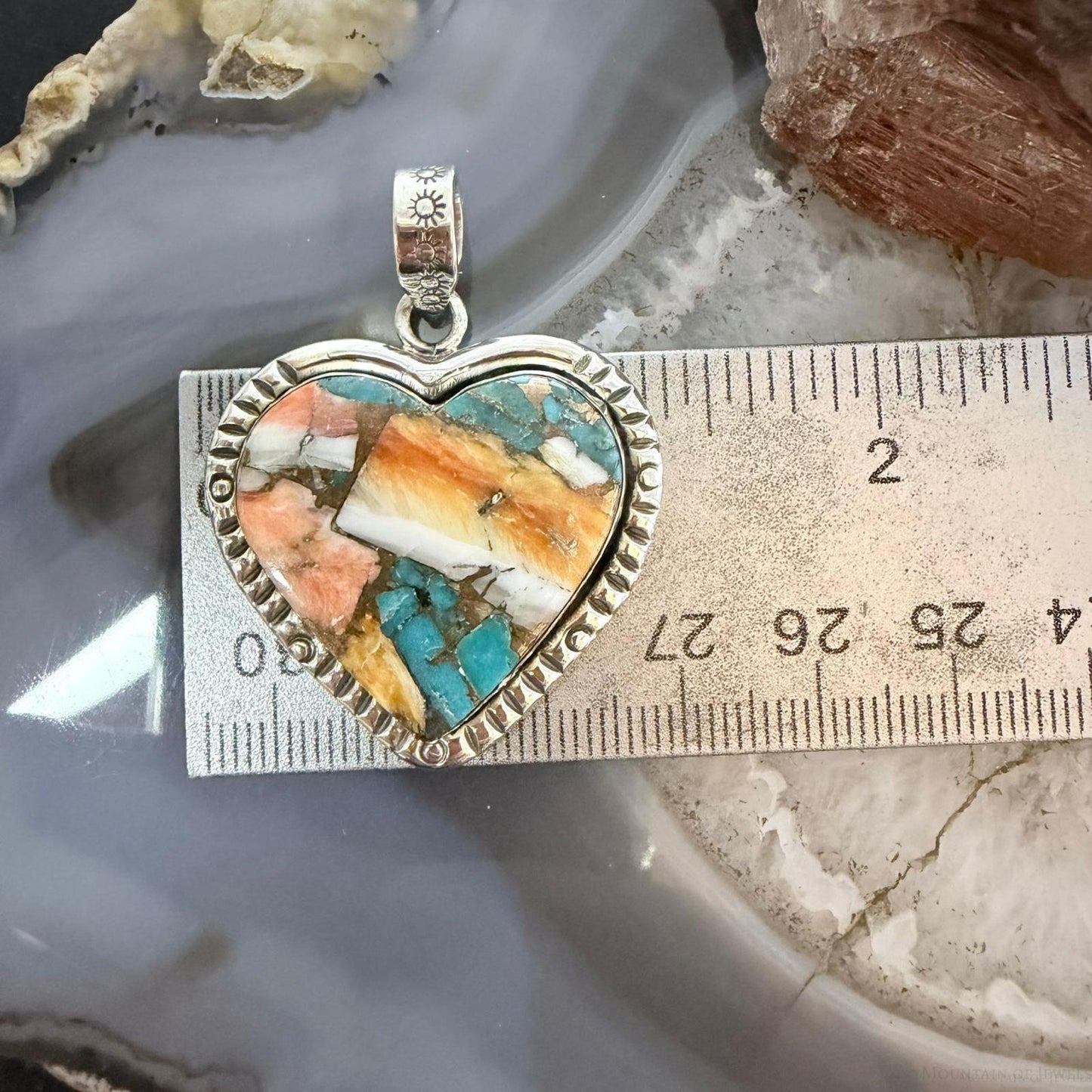 Sterling Silver Southwestern Style Spiny Oyster Turquoise Heart For Women