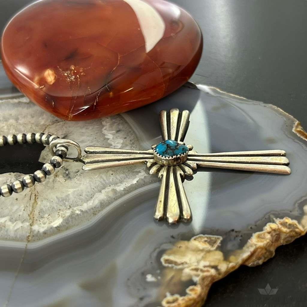 Arthur J Williams Navajo Native American Sterling Silver Turquoise Unisex Cross Pendant