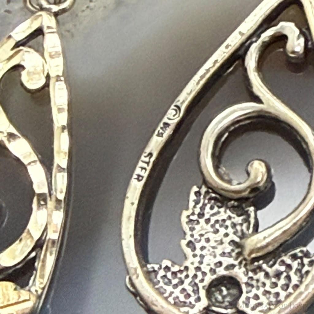 Vintage Sterling Silver Teardrop Swirl, Rose & Leaf Fashion Dangle Earrings For Women