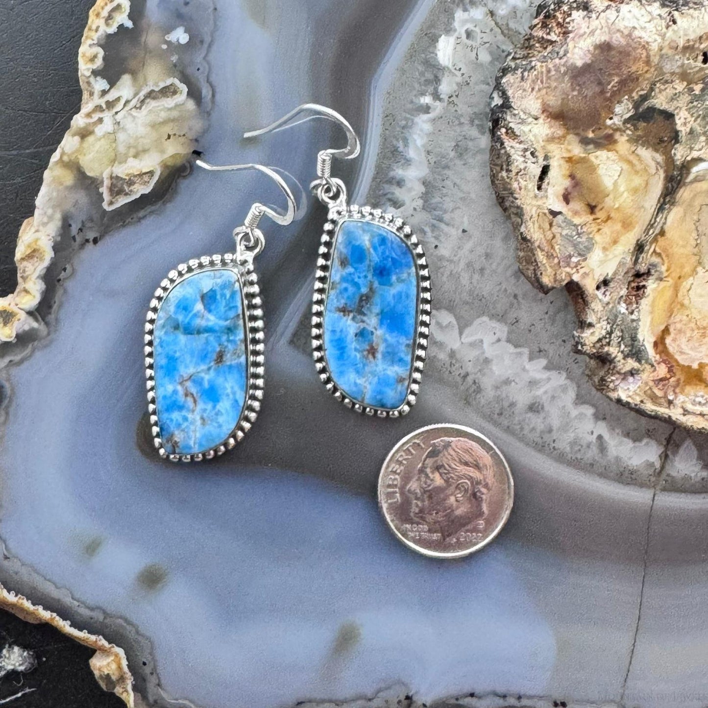 Sterling Silver Southwestern Style Blue Apatite Dangle Earrings For Women