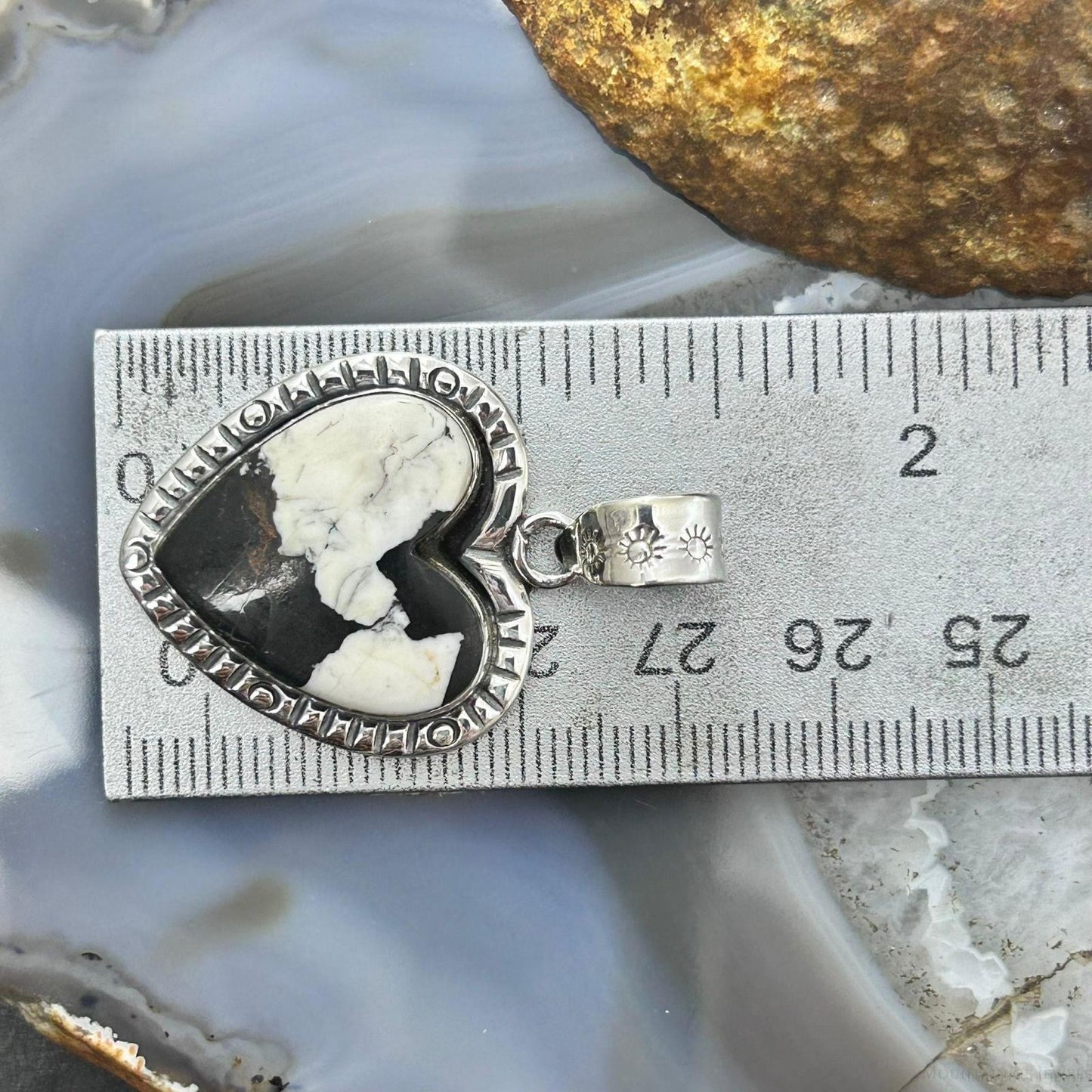 Sterling Silver Southwestern Style White Buffalo Decorated Heart Pendant For Women #4