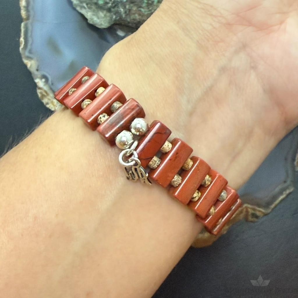 Carolyn Pollack Sterling Silver Rectangle Red Jasper Stretch Bracelet For Women