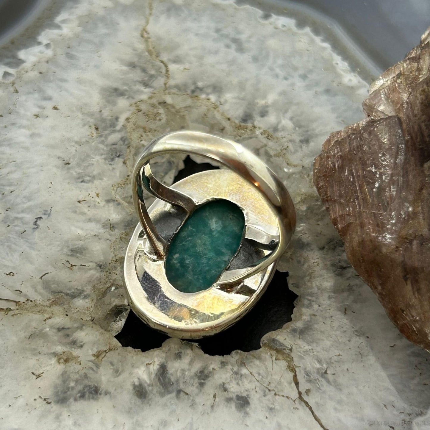 Sterling Silver Southwestern Style Oval Amazonite Decorated Ring Size 10 For Women