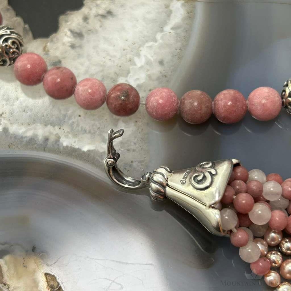 Carolyn Pollack Sterling Silver Rhodochrosite Beads & Swirl Beads w/Enhancer Necklace For Women