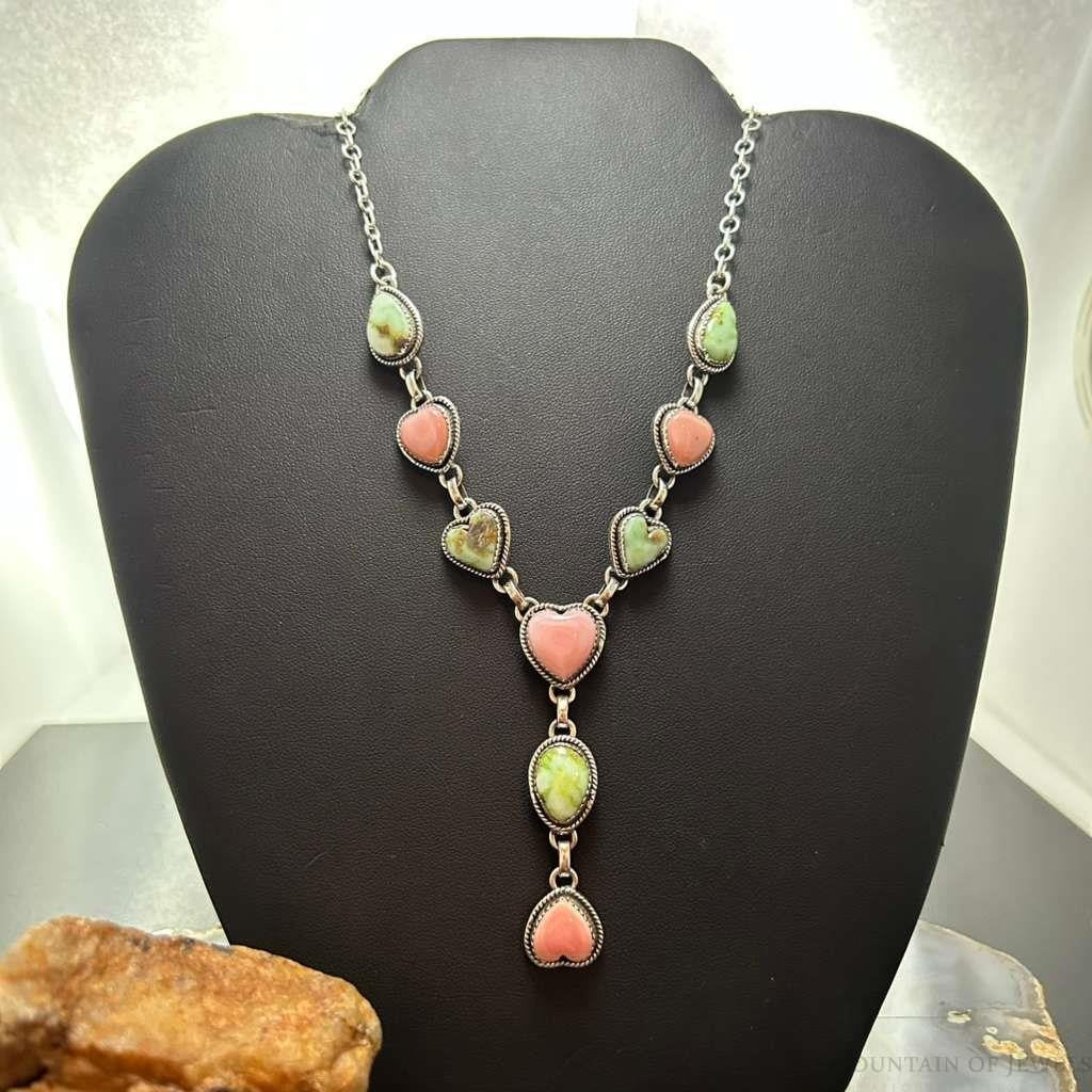 Sterling Silver Southwestern Style Pink Conch & Palomino Lariat 22" Necklace For Women