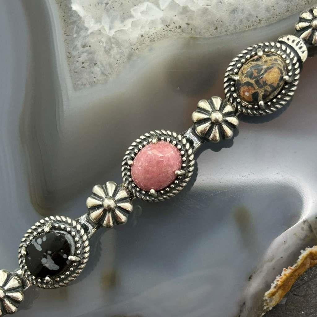 Carolyn Pollack Sterling Silver 7 Oval Multi-Stone Decorated 8" Link Bracelet For Women