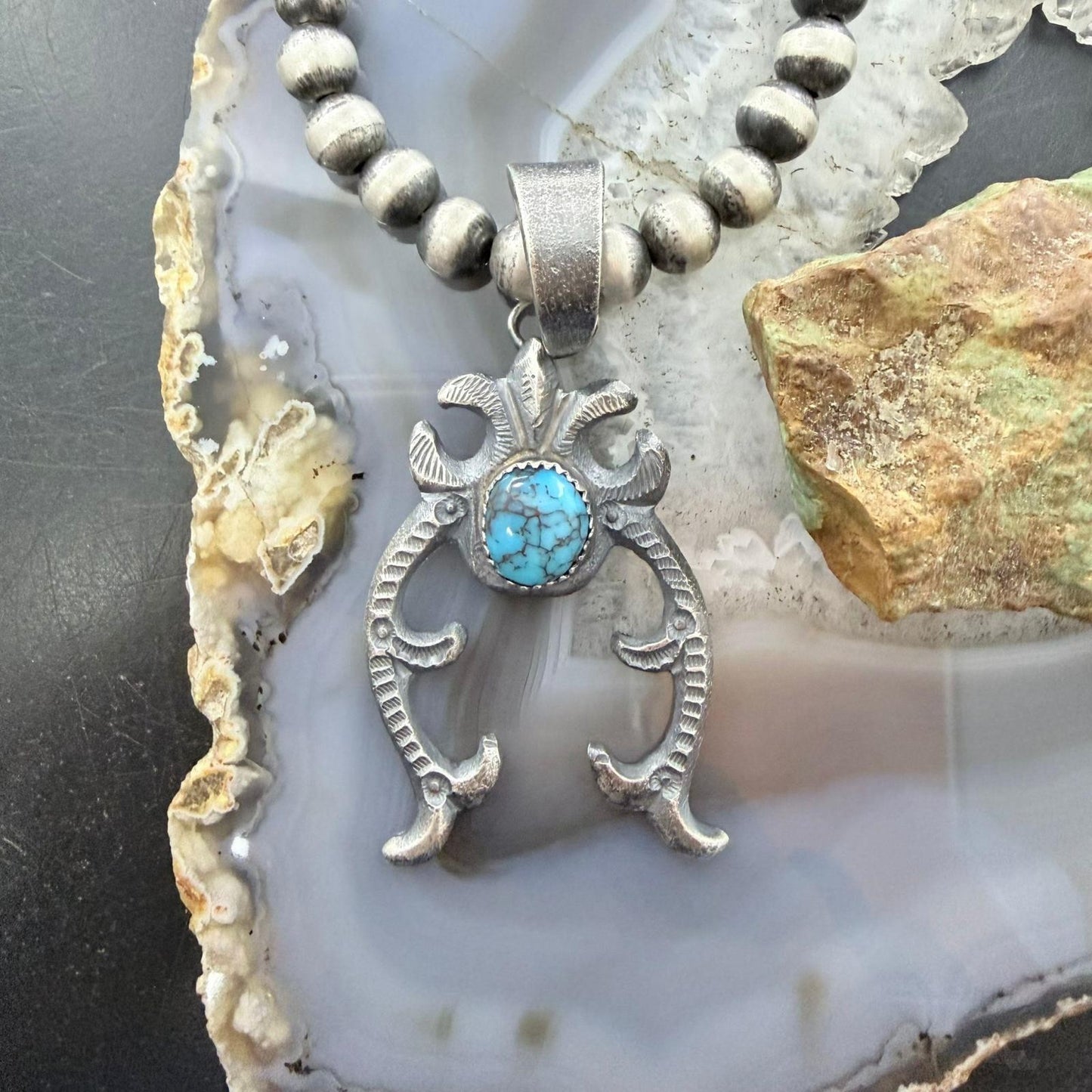 Eva & Linberg Billah Native American Sterling Silver Turquoise Unisex Naja Pendant