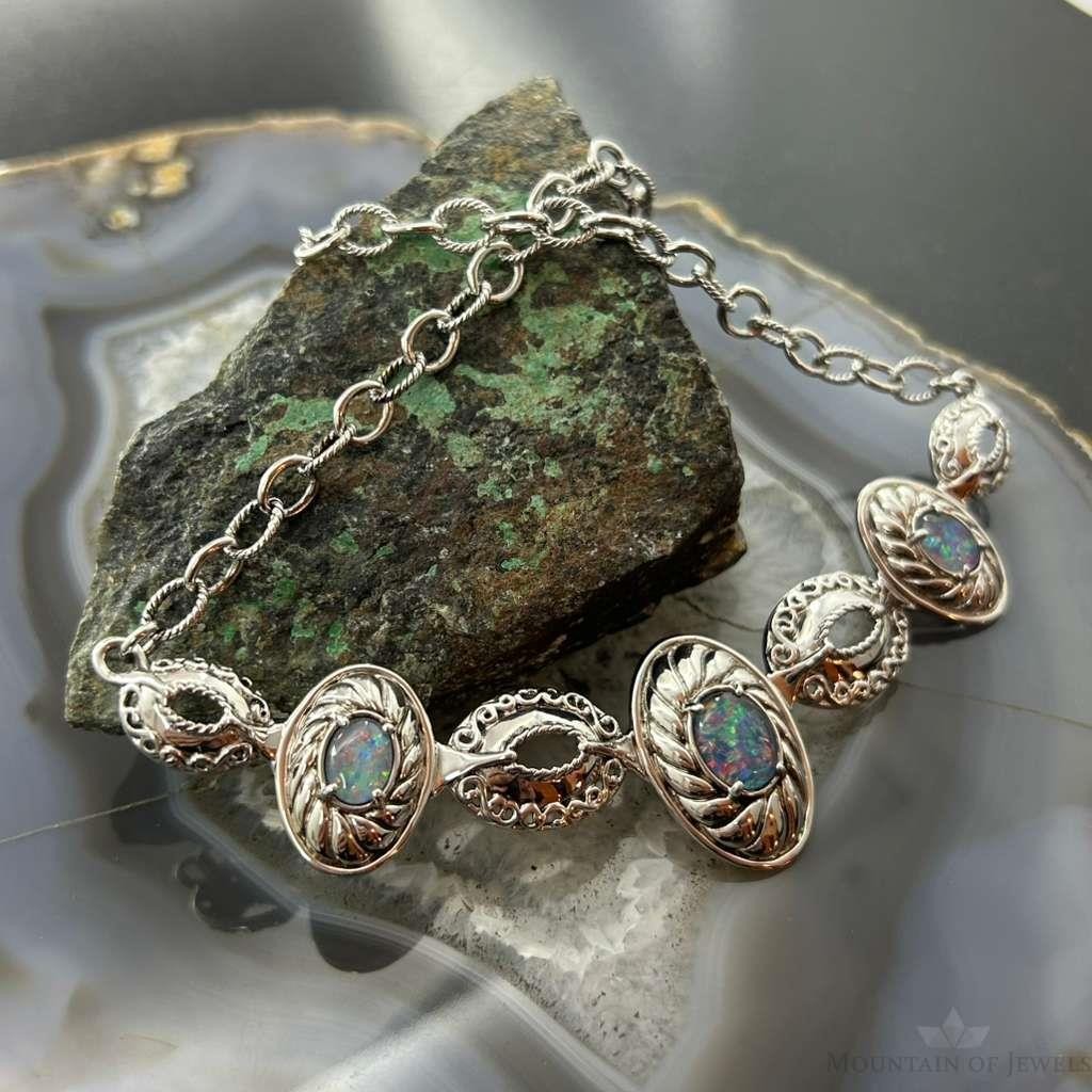 Carolyn Pollack Sterling Silver Oval Opal Decorated Necklace 16"-18" For Women