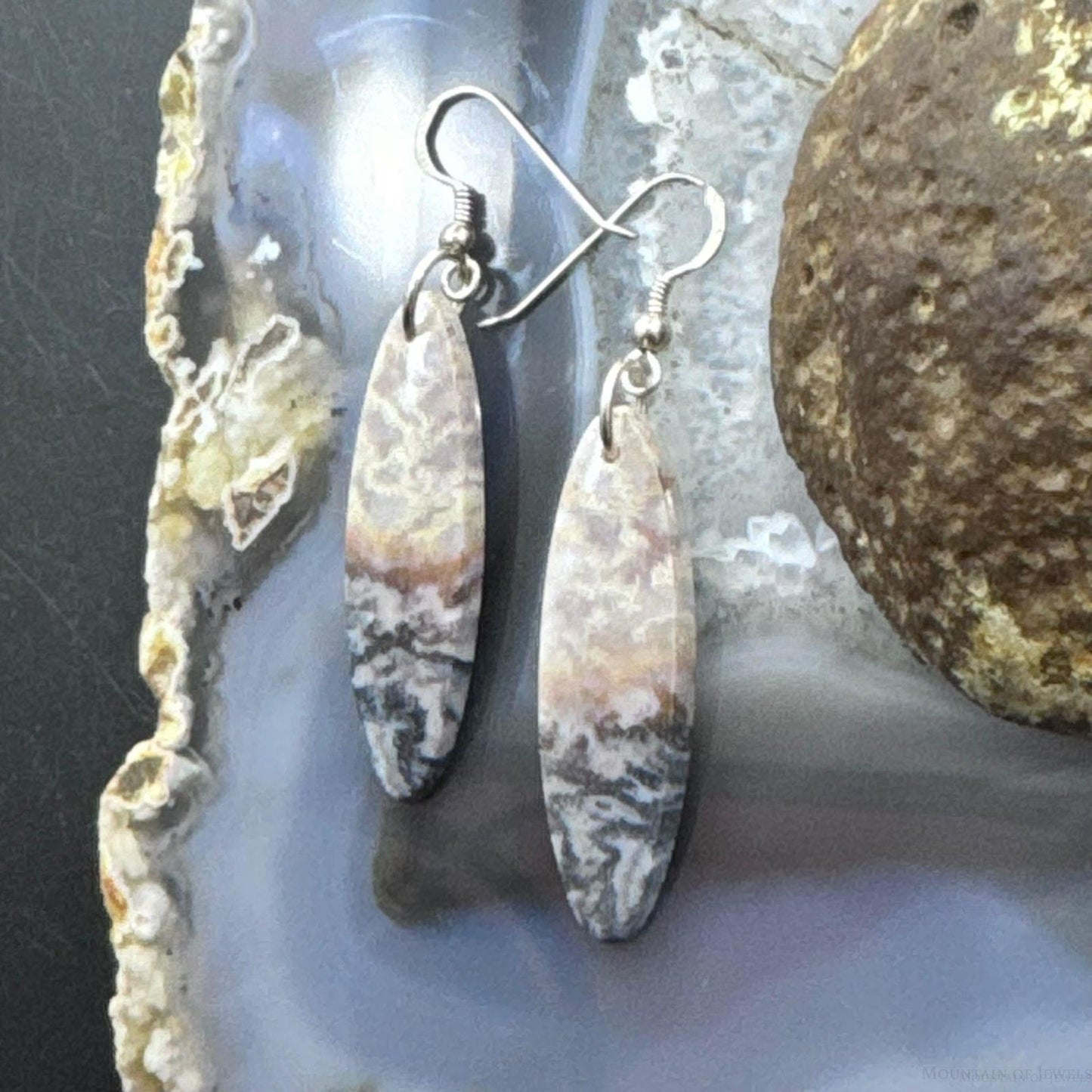 Sterling Silver Marquise Ocean Jasper Slab Dangle Earrings For Women #139