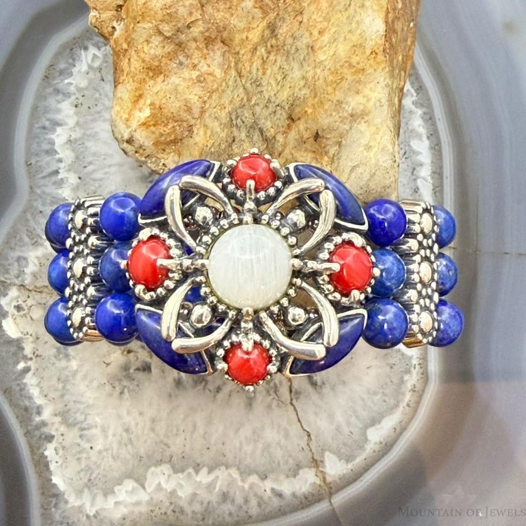 Carolyn Pollack Sterling Jaser, Lapis, Mop,3 Row Wire Stretchy Cuff For Women
