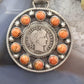 Genuine 1914 90% Silver Barber Head Dime Coin w/Orange Spiny Oyster Pendant