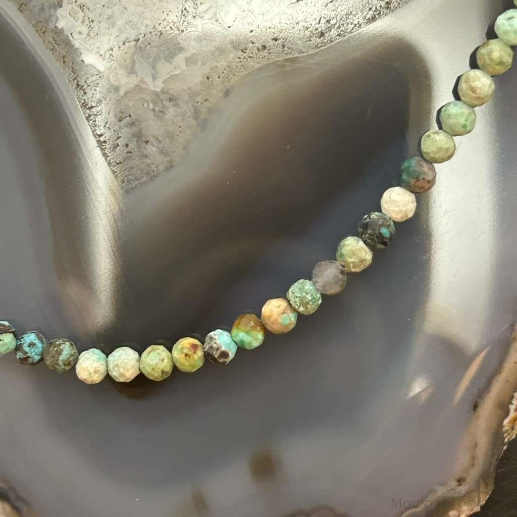 Sterling Silver 4mm Faceted Hubai Turquoise Beads 22" Necklace For Women