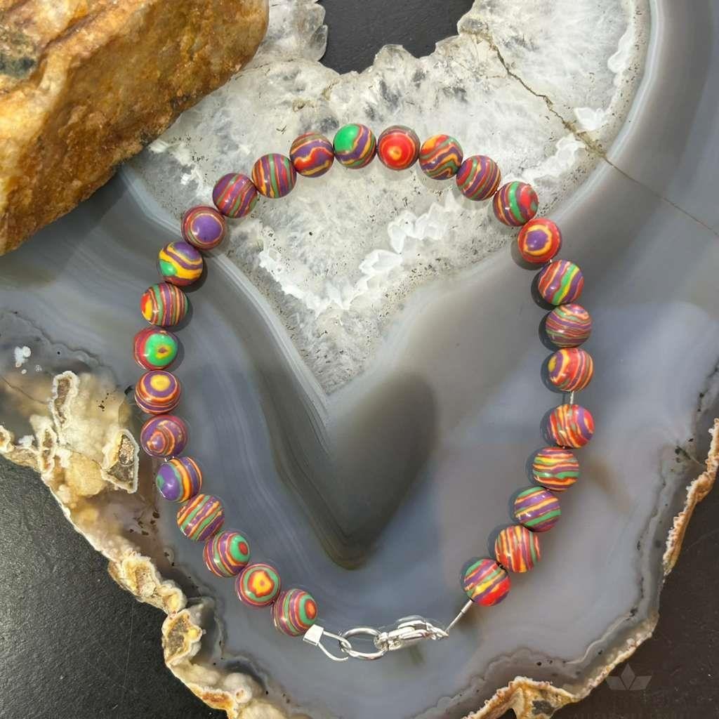 Sterling Silver 6mm Mexican Calcite Beads Bracelet For Women