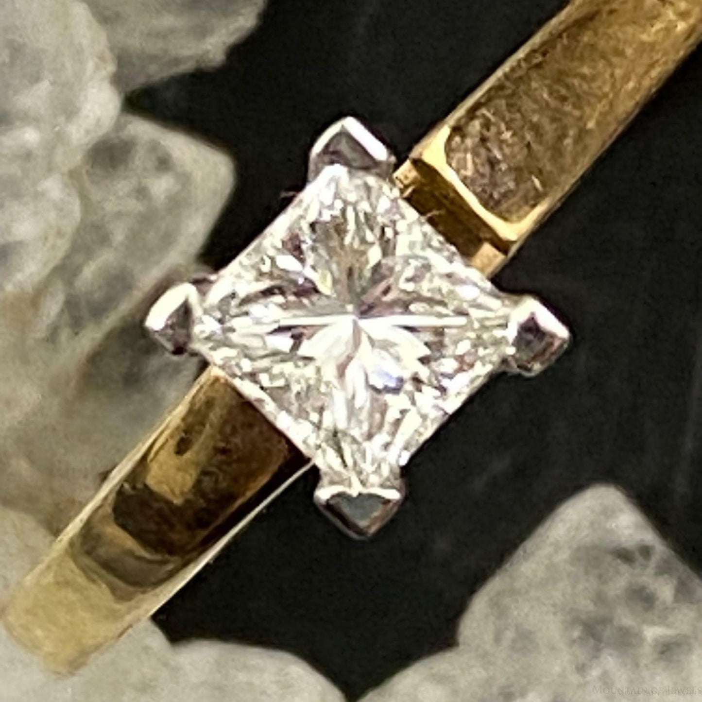 14K Two Tone Gold Solitaire Princes Cut Diamond Ring Size 8.75 For Women