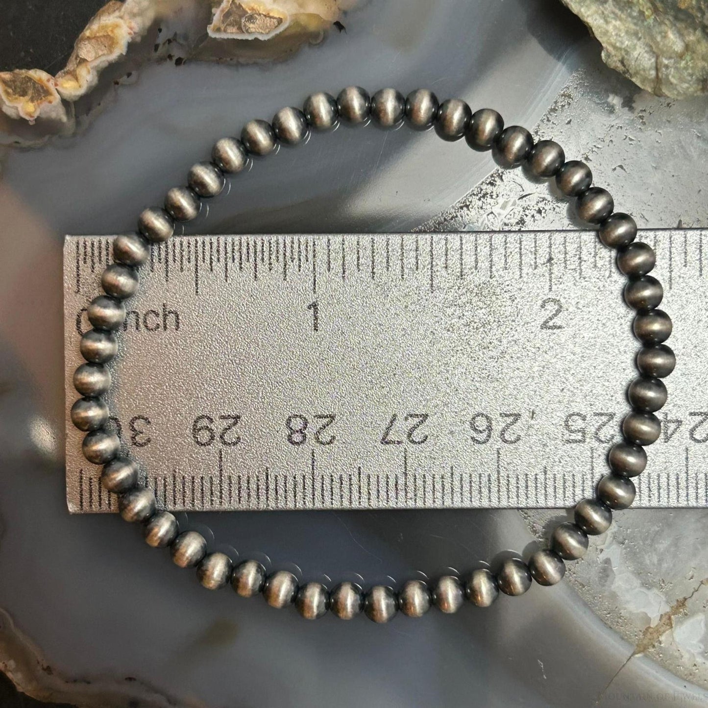 Sterling Silver 4mm Navajo Pearl Beads 6.5" Stretch Bracelet For Women