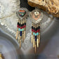 Q.T Quoc Vintage Sterling Sillver Multistone Inlay Heart Dangle Earrings For Women
