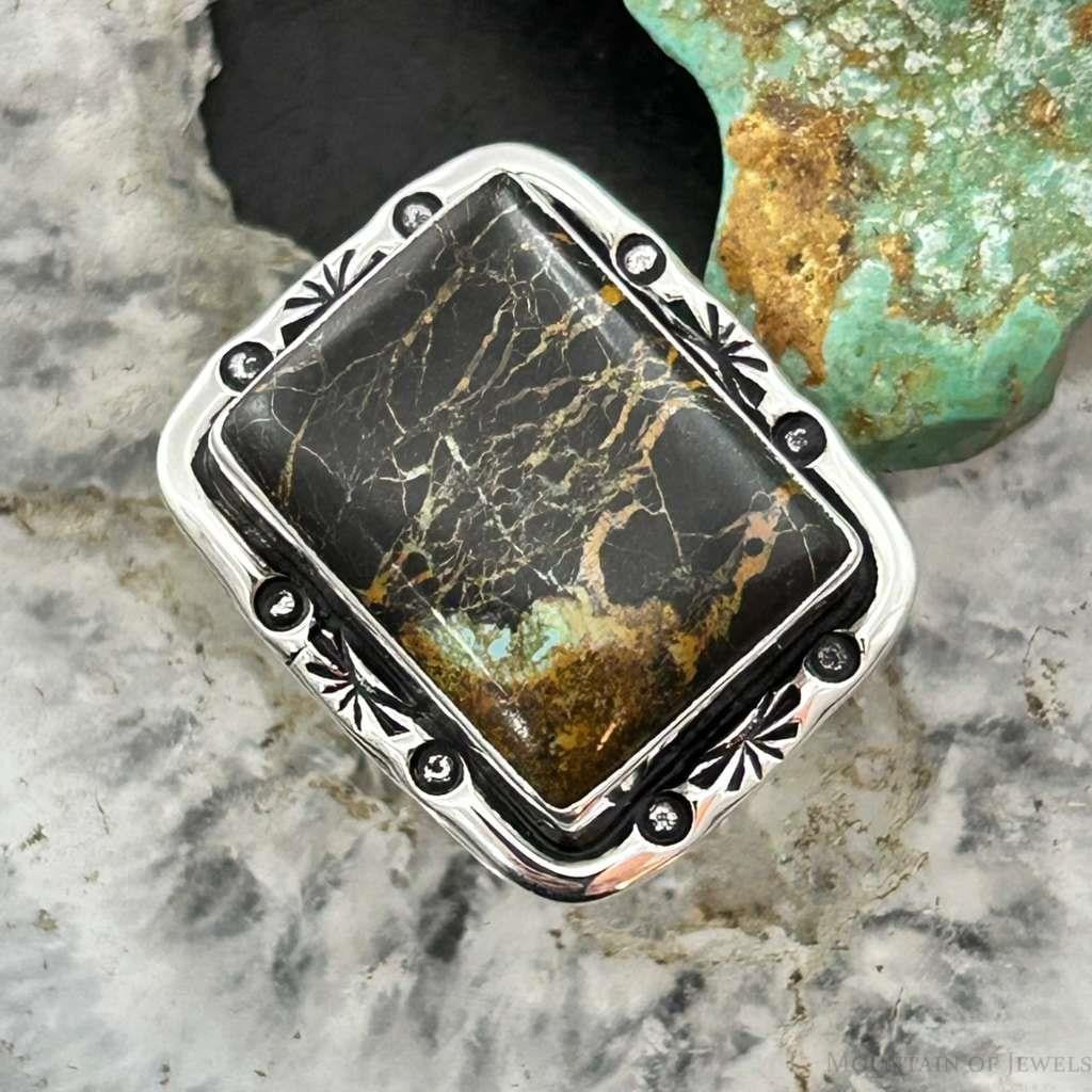 Native American Sterling Silver Rectangle Black Jack Bar Ring Size 6.5 For Women