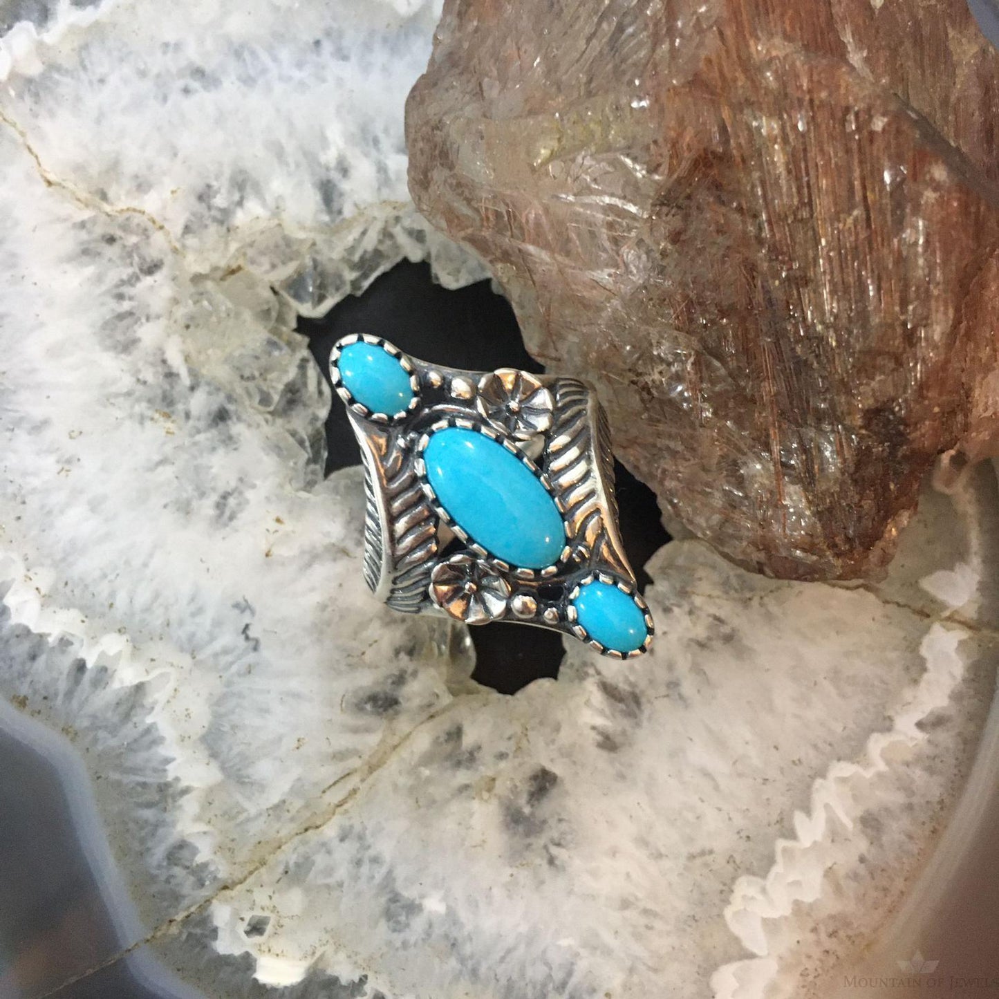 Carolyn Pollack Sterling Silver 3 Sleeping Beauty Turquoise Decorated Ring For Women