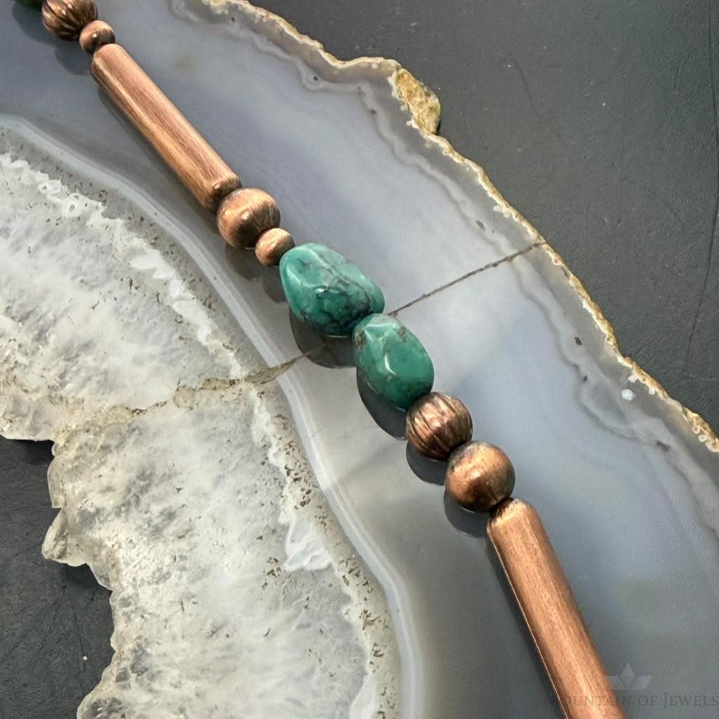 Southwestern Style 3-9.5mm Copper Navajo Pearl,Cylinder&Turquoise Beads Necklace For Women