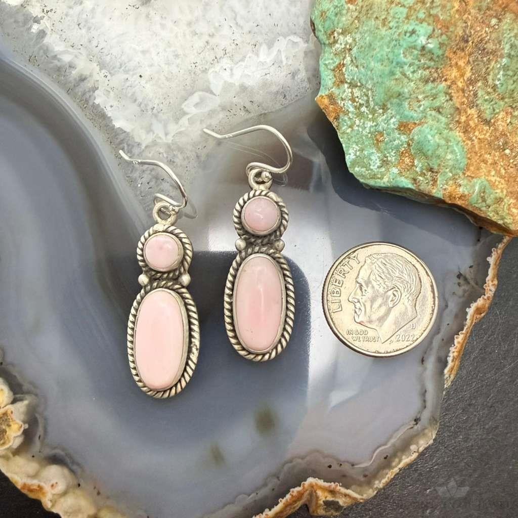 Sterling Silver Southwestern Style Pink Conch Dangle Earrings For Women