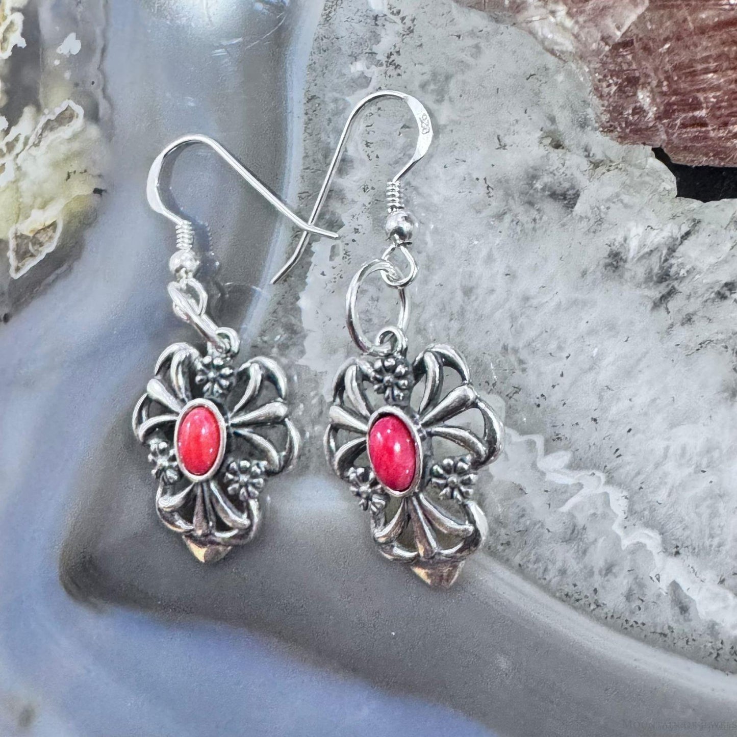 Carolyn Pollack Sterling Silver Red Jasper Floral Dangle Earrings For Women