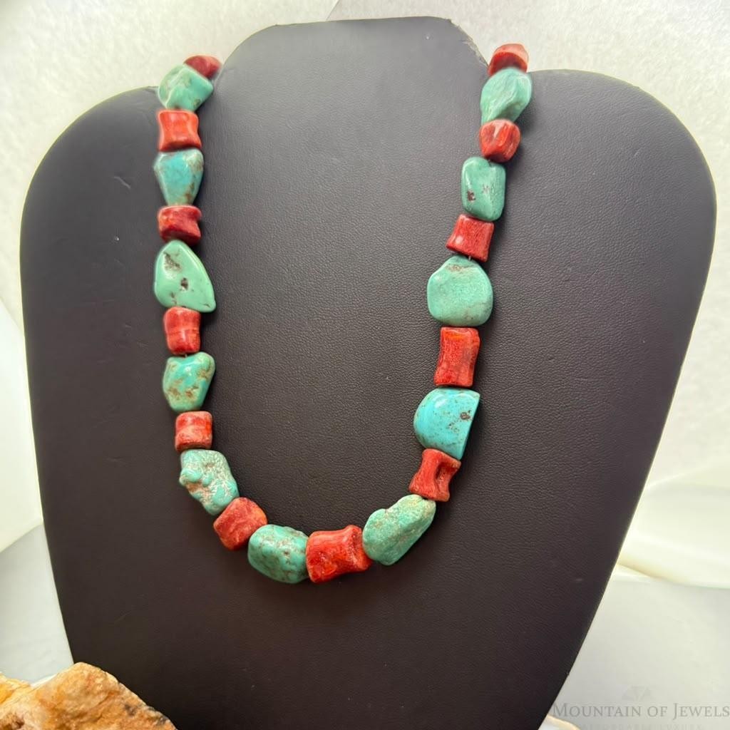 Carolyn Pollack Sterling Silver Natural Turquoise & Coral Beads 16"-18" Necklace For Women
