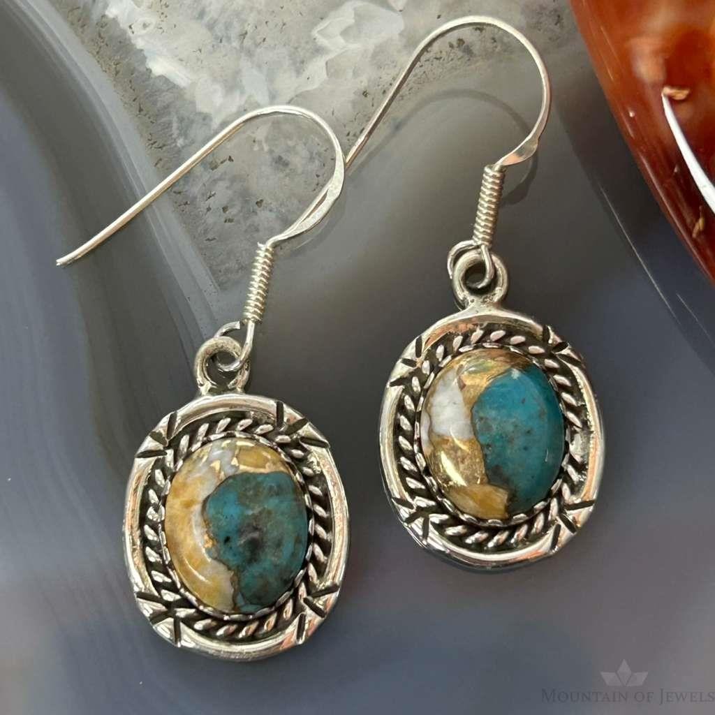 Sterling  Silver Southwestern Style Spiny Oyster Turquoise Dangle Earrings For Women #1