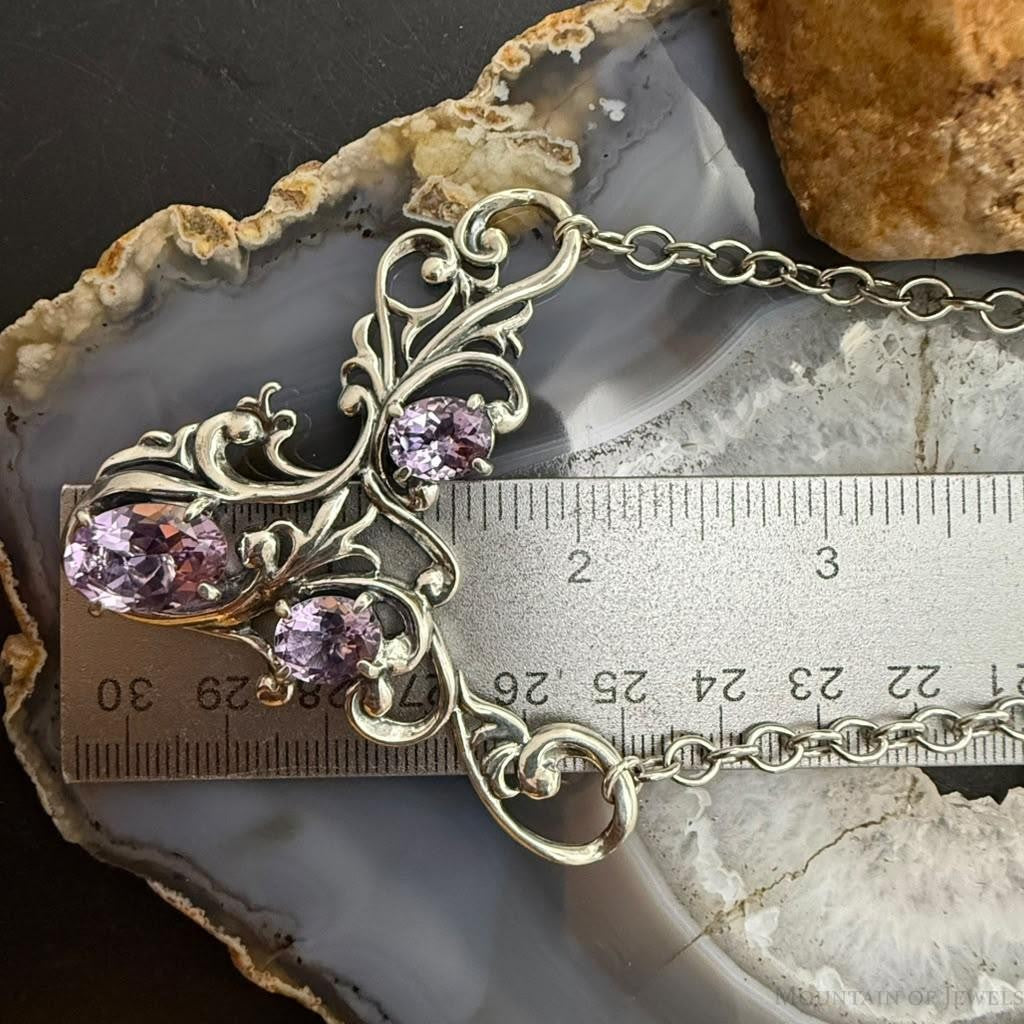 Carolyn Pollack Sterling Silver & Brass Faceted Amethyst 17.5" Swirl Decorated Necklace For Women