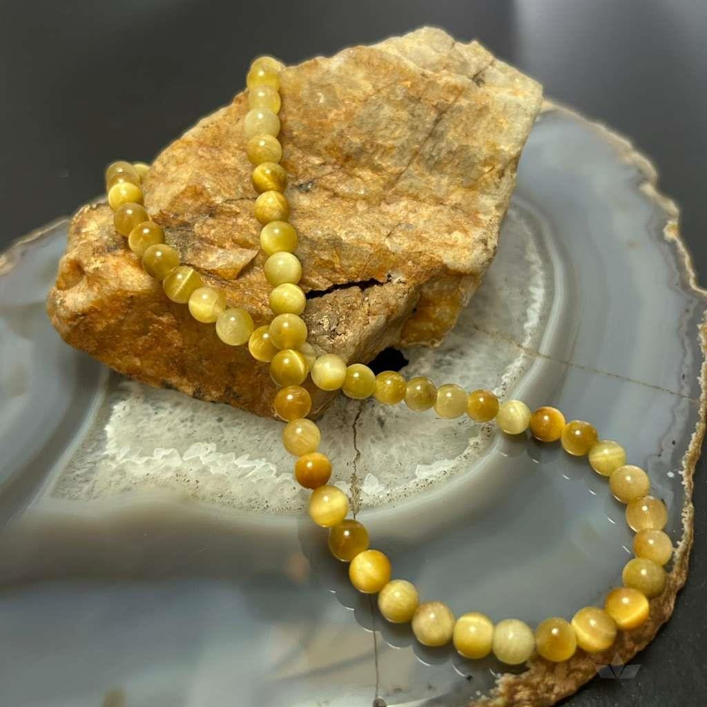 Sterling Silver 6mm Golden Tiger's Eye Beads 18" Necklace For Women