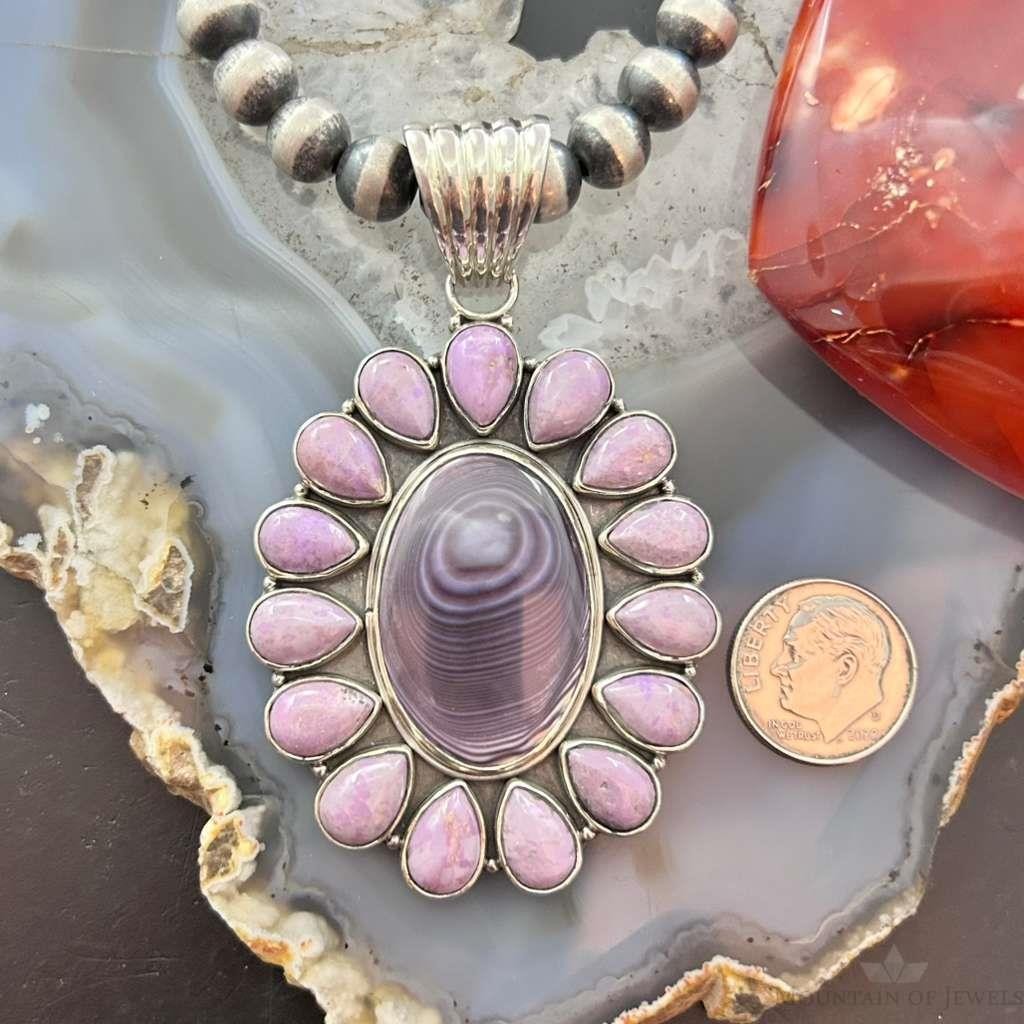 Native American Sterling Silver Wampum & Phosphosiderite Cluster Pendant For Women