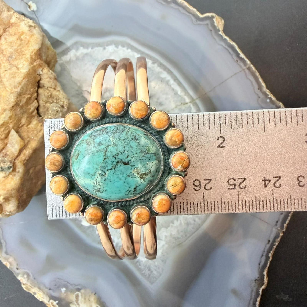 Copper Southwestern Style Tibetan Turquoise & Spiny Oyster Bracelet For Women