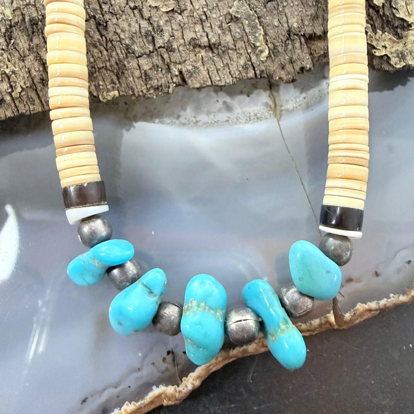 Vintage Native American Heishi and Turquoise Beads 19" Necklace For Women