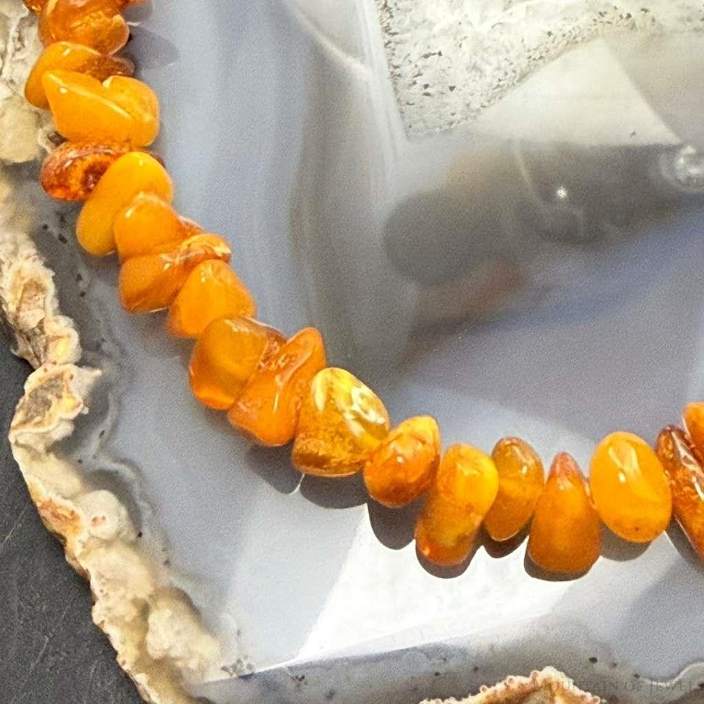 Sterling Silver Natural Amber Beaded 18" Necklace For Women