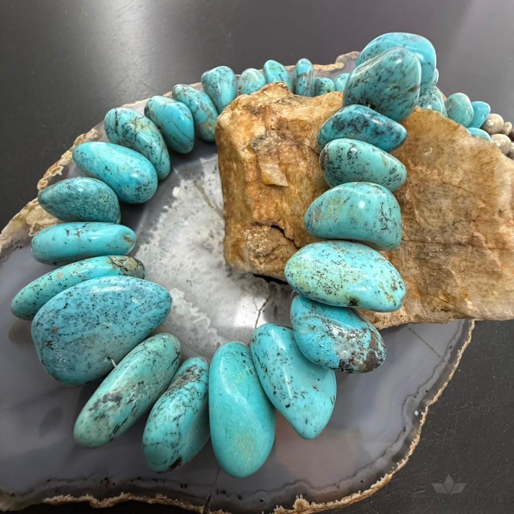 Vintage Sterling Silver Native American Natural Chunky Turquoise 16" Necklace For Women
