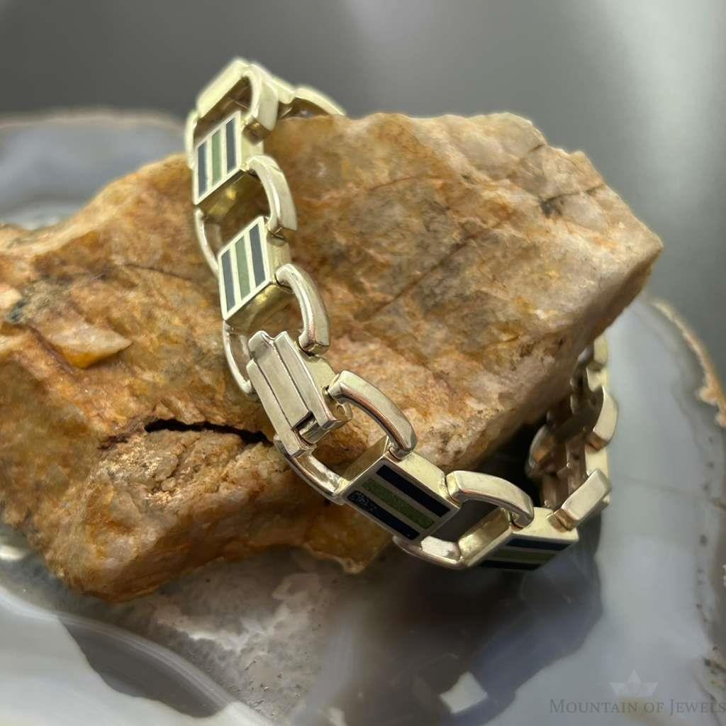 Carolyn Pollack Sterling Silver 9 Inlay Lapis & Green Turquoise Link Bracelet For Women