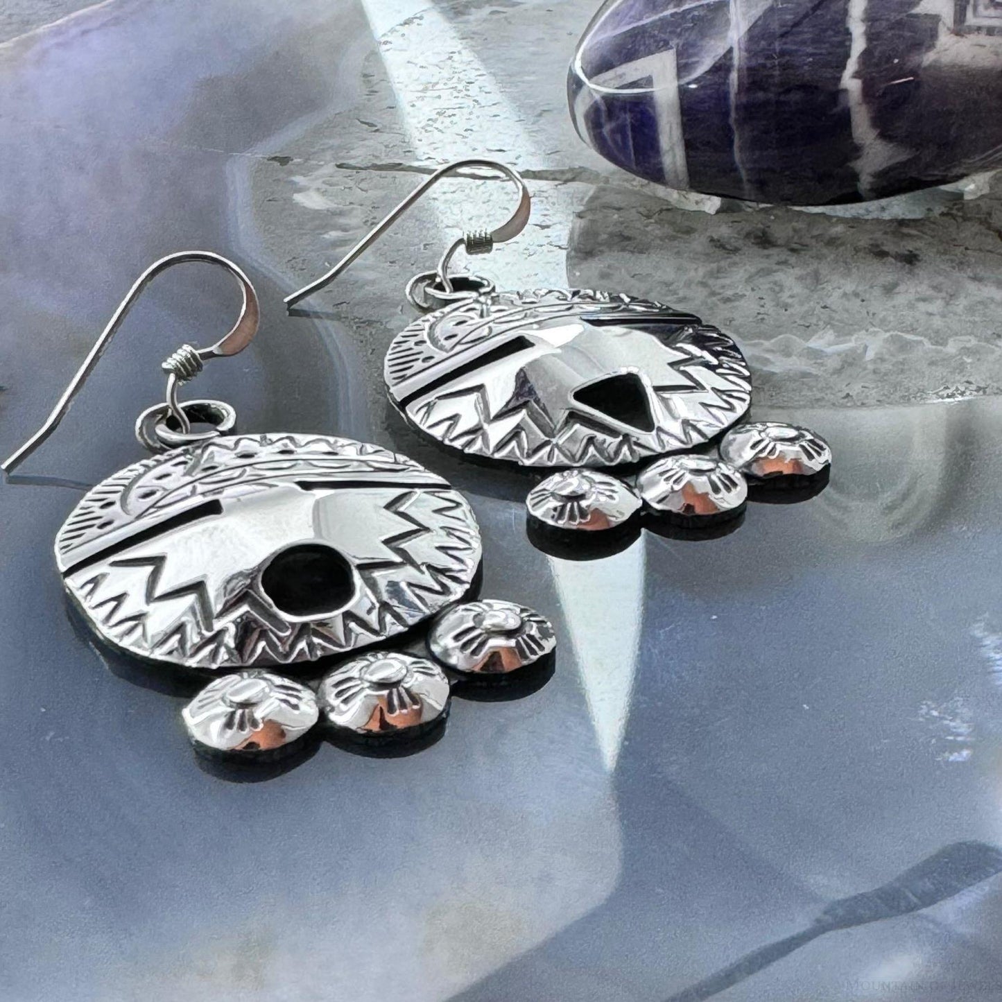 Brad Panteah Sterling Silver Overlay Decorated Maiden Face Dangle Earrings For Women