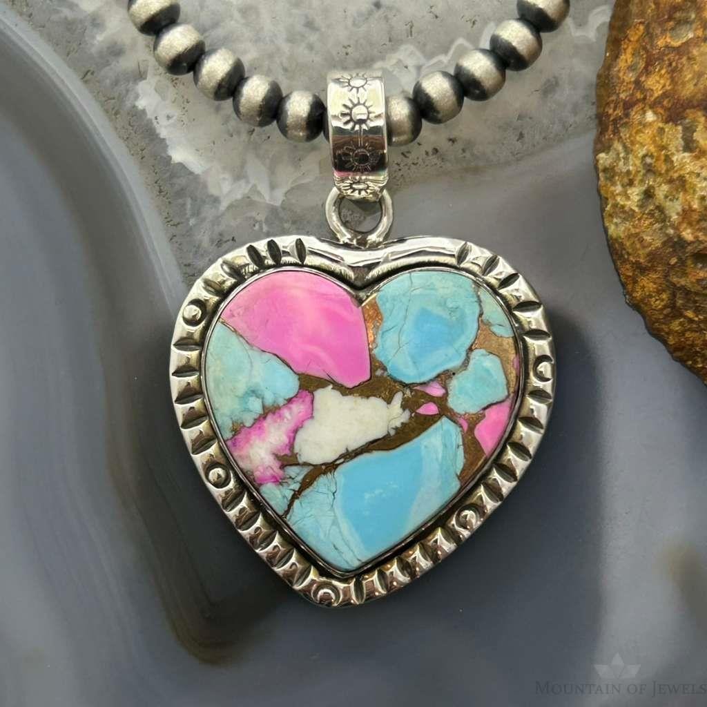 Sterling Silver Southwestern Style Cotton Candy Heart Pendant For Women #5