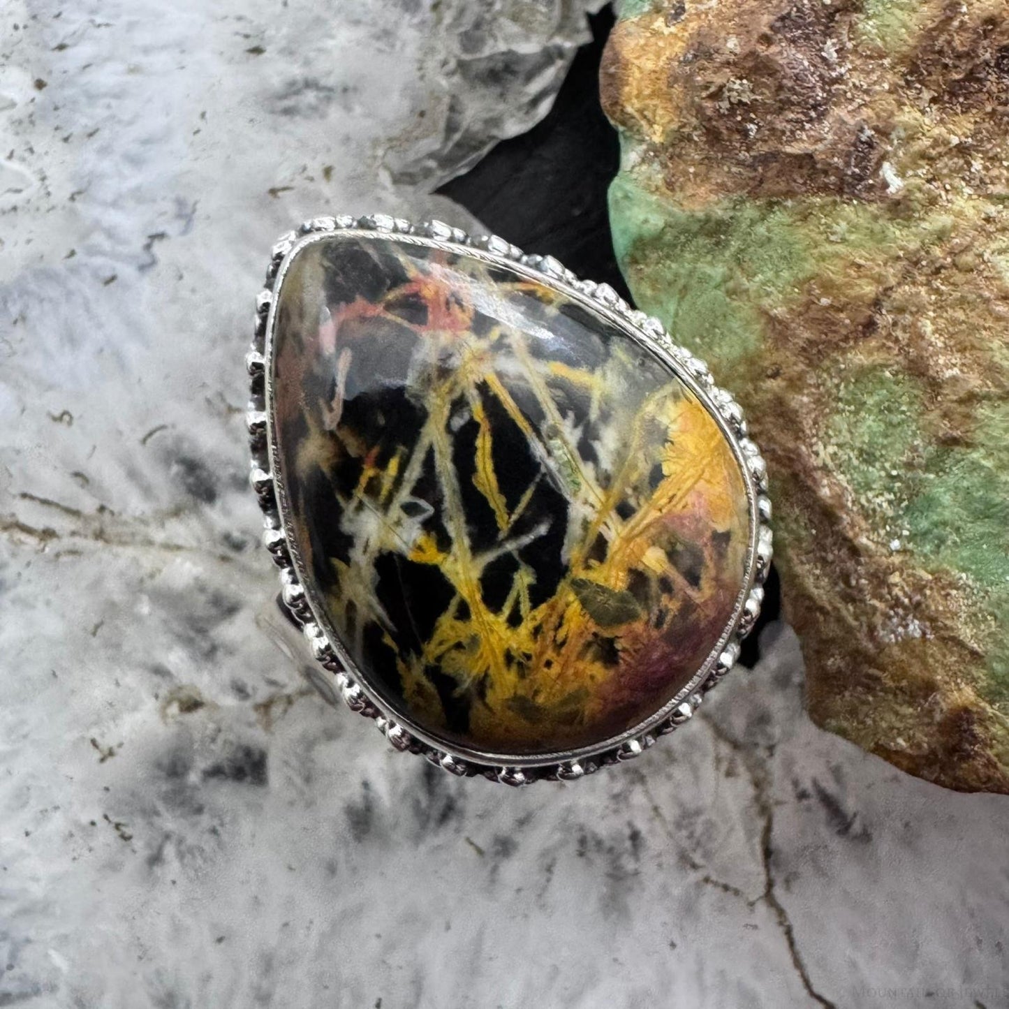 Sterling Silver Southwestern Style Teardrop Pilbara Picasso Jasper Ring Size 11 For Women