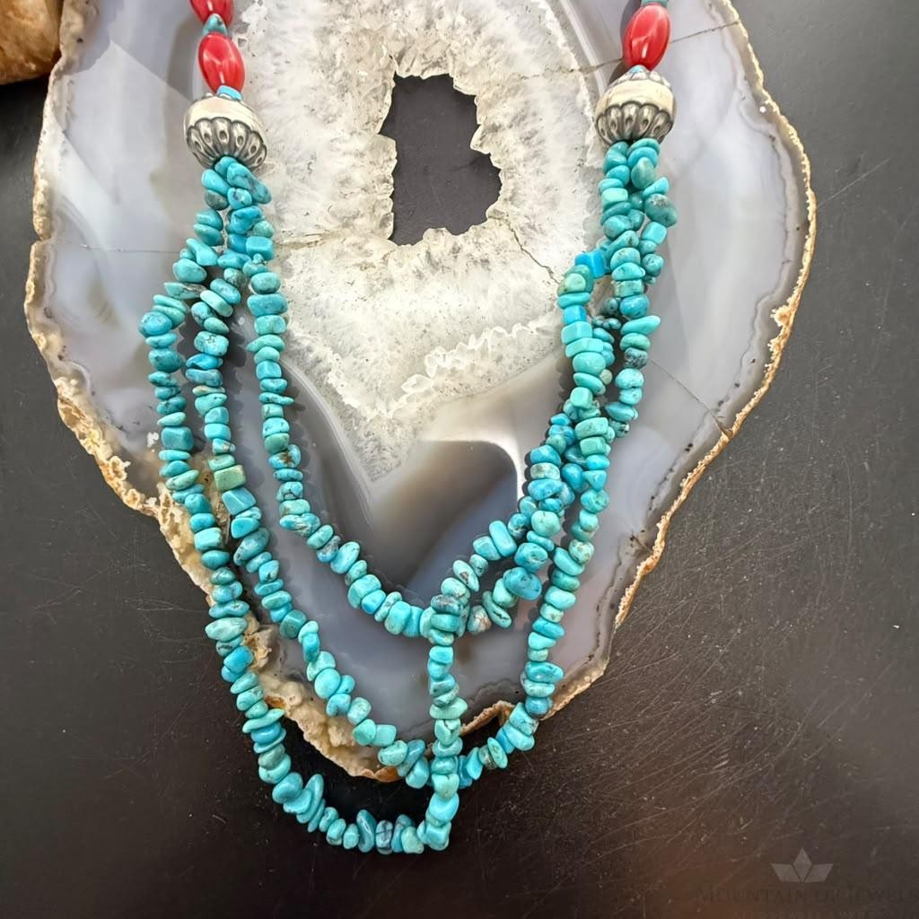 Carolyn Pollack Sterling Silver Turquoise & Red Jasper Beads 24" Necklace For Women